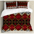 thumbnail image 1 of Safari King Size Duvet Cover Set, African Animal Skin Stylized Stripes in Diamond Pattern Native Tribal Artwork, Decorative 3 Piece Bedding Set with 2 Pillow Shams, Red and Brown, by Ambesonne, 1 of 3