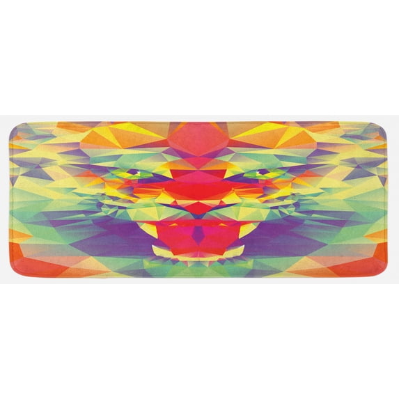 Safari Kitchen Mat, Polygonal Lion Face with Geometric Shades and Effects Exotic King of Jungle Theme, Plush Decorative Kitchen Mat with Non Slip Backing, 47" X 19", Multicolor, by Ambesonne