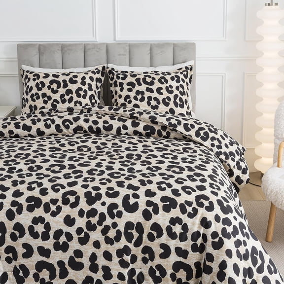 Safari Leopard Cheetah Print Comforter Set Full Size 3 Pieces Ultra Soft Microfiber All Seasons Bedding