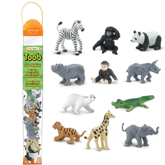 Safari Ltd. Zoo Babies TOOB - 11 Figurines: Zebra, Panda, Hippo, Chimpanzee, Rhino, Alligator, Gorilla, Elephant, Tiger, Polar Bear, Giraffe - Educational Toy Figures For Boys, Girls & Kids Ages 3+