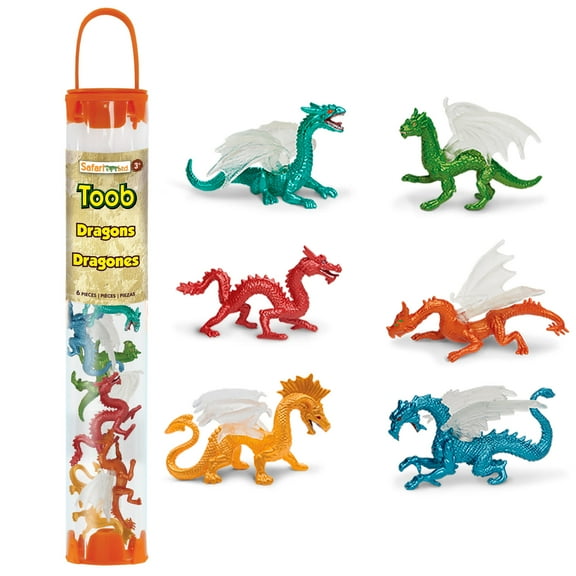 Safari Ltd Dragons Designer TOOB - 6 Mini Figurines Including Forest, Ice, Midnight Moon, Mountain, Cloud and Chinese Horned Dragon - Toy Figures for Boys, Girls & Kids Ages 3+