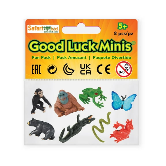 Safari Ltd. Good Luck Minis Rainforest Fun Pack 8 Mini Figurines of Rainforest Creatures Educational Toy Figures for Boys, Girls, & Kids Ages 5+