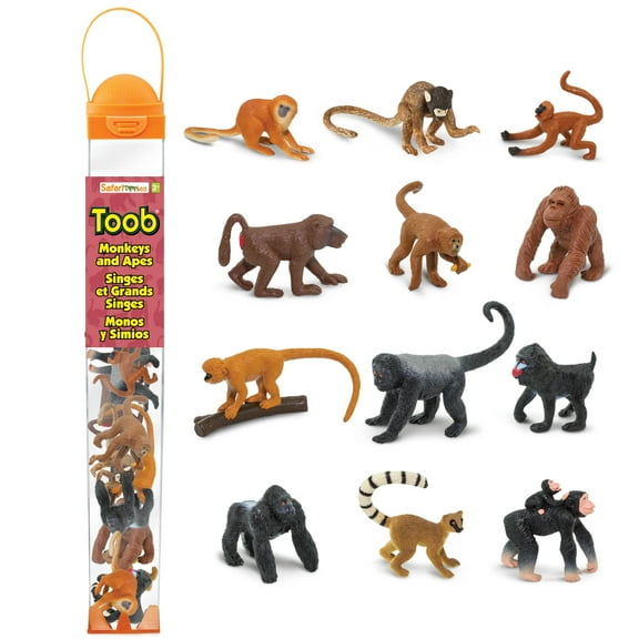 Safari Ltd. Apes & Monkeys TOOB - 12 Figurines - Educational Toy Figures For Boys, Girls & Kids Ages 3+