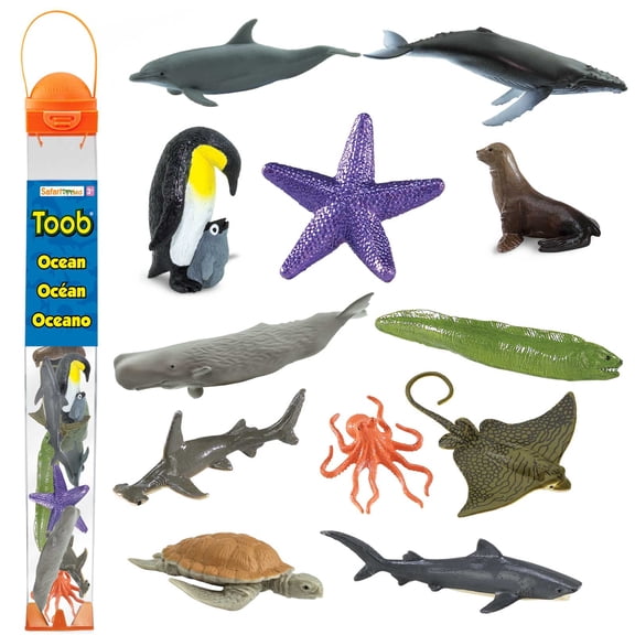Safari Ltd. Ocean TOOB - 12 Mini Figurines: Sea Lion, Eagle Ray, Starfish, Turtle, Penguin, Octopus, Whales, Moray Eel, Sharks, and Dolphin - Educational Toy Figures For Boys, Girls & Kids Ages 3+