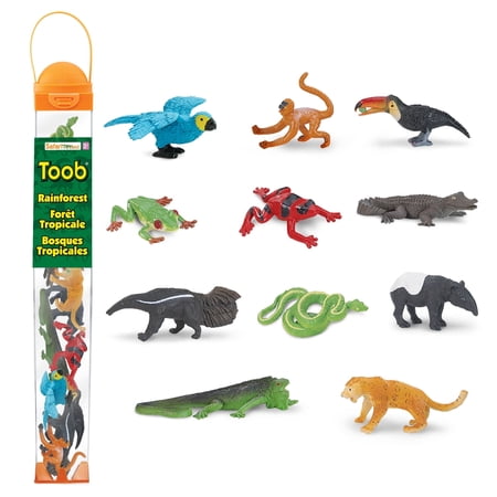 Safari Ltd. Rainforest TOOB - 11 Figurines: Macaw, Frogs, Toucan, Iguana, Monkey, Jaguar & More - Educational Toy Figures For Boys, Girls & Kids Ages 3+