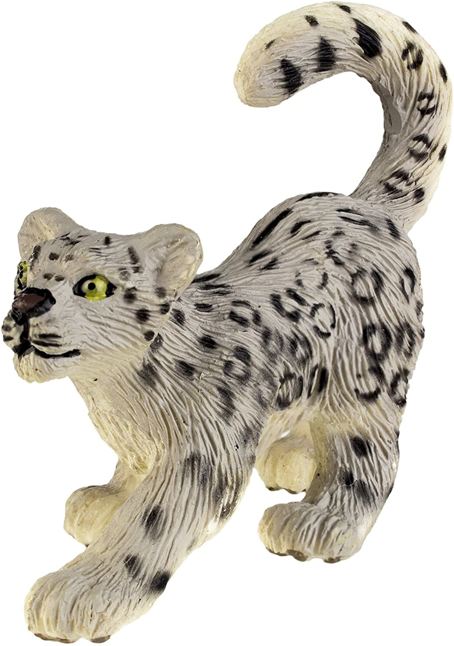 Hand-Painted Gray and Black Snow Leopard Cub Figurine