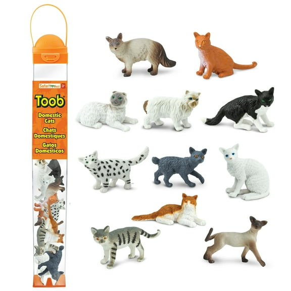Safari Ltd. Domestic Cats TOOB - 11 Mini Figurines Including Balinese, Gray Tabby, Angora, Birman, Siamese, Persian, Egyptian Mau, Norwegian Forest, Manx, & More - Toy Figures Boys, Girls & Kids 3+