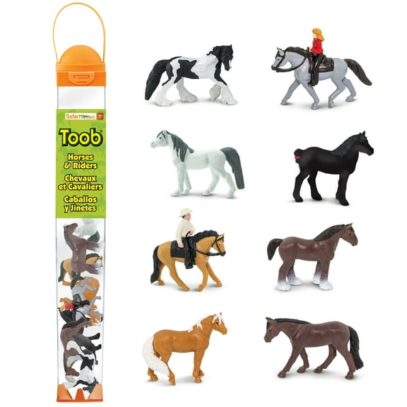 Safari Ltd. Horse Lovers TOOB - 8 Figurines: Gypsy Vanner, Clydesdale, Arabian, Percheron, Quarter, Palomino, Cowboy, Cowgirl - Educational Toy Figures For Boys, Girls & Kids Ages 3+