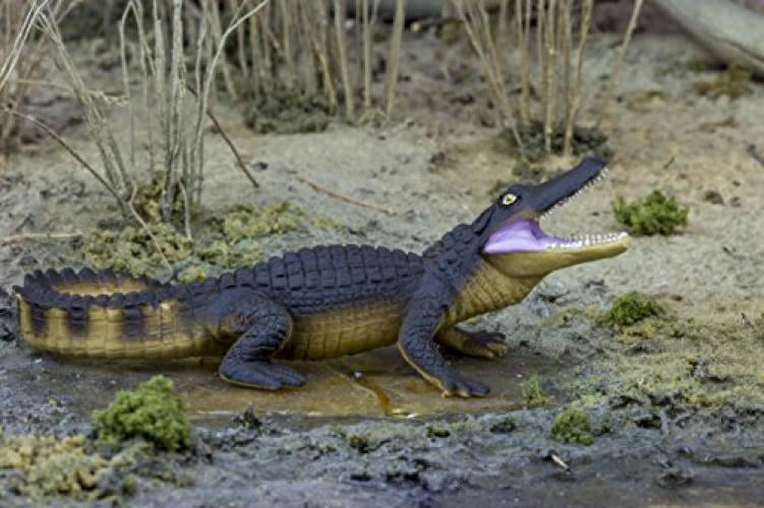 Realistic Hand-Painted Black and Brown Alligator Toy Figurine