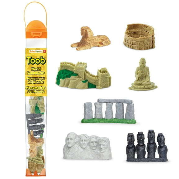 Safari Ltd. World Landmarks TOOB - 7 Figurines: Mount Rushmore, Great Wall, Easter Island heads, Colosseum, Sphinx, Stonehenge - Educational Toy Figures For Boys, Girls & Kids Ages 3+