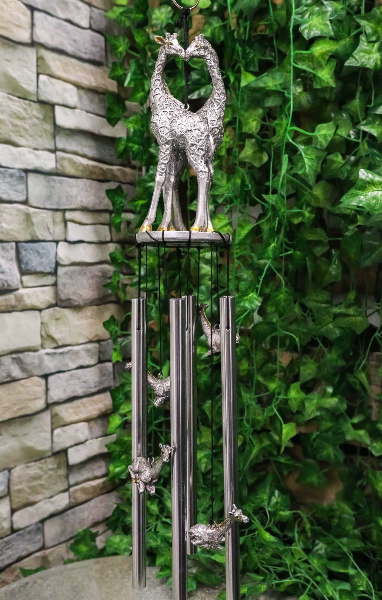 Safari Madagascar Two Giraffe Couples In Love Figurine Crown Garden Wind Chime
