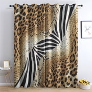 Safari Mixed Animal Print Curtains 63 Inch Length 2 Panels Set, Zebra Leopard Snake Patterned Blackout Curtains for Bedroom, Living Room Decor, Room Darkening Thermal Insulated Grommet Drapes