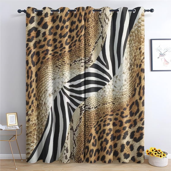 Safari Mixed Animal Print Curtains 63 Inch Length 2 Panels Set, Zebra Leopard Snake Patterned Blackout Curtains for Bedroom, Living Room Decor, Room Darkening Thermal Insulated Grommet Drapes