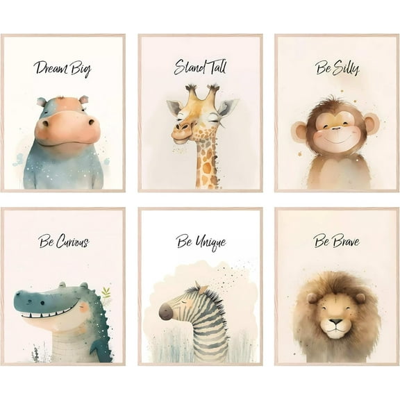 Safari Nursery Decor - Nursery Wall Decor, Nursery Decor for Boys, Baby Animals Nursery Decor, Inspirational Animal Nursery Decor, Jungle Nursery Posters - Unframed Set of 6 (8x10)