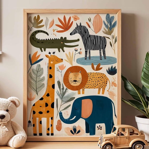 Safari Nursery Poster Jungle Animal Print Kids Playroom Wall Art