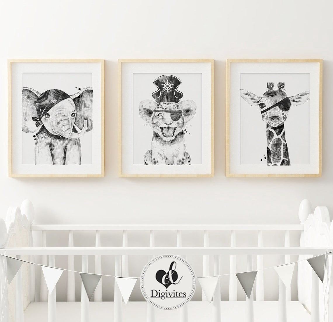 Safari Nursery Wall Art Prints, Pirate, Jungle Animals, Elephant ...