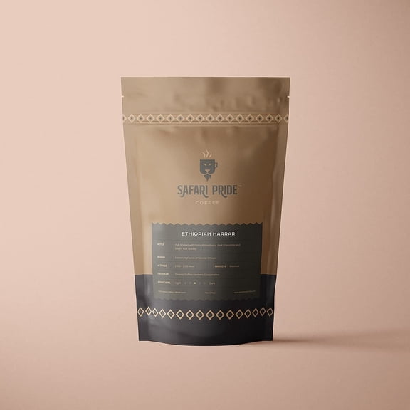 Safari Pride Coffee | Ethiopian Harrar Premium Single Origin Roast | Smooth Medium Roast with Bright Fruity Chocolate Notes | Gourmet Sustainable Direct Trade African | 12 oz Bag | Ground