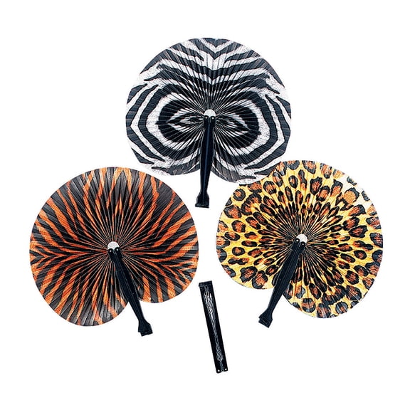Fun Express - Safari Print Paper Fans - Party Supplies - Favors - Fans - 12 Pieces