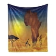 thumbnail image 1 of Safari Soft Flannel Fleece Blanket, Savanna Giraffes Exotic Tropic Lands Culture Wild Nature Art Illustration, Cozy Plush for Indoor and Outdoor Use, 60" x 80", Orange Chocolate Blue, by Ambesonne, 1 of 6