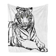 thumbnail image 1 of Safari Soft Flannel Fleece Blanket, Sketch of a Posing Tiger Sharp Eyes Largest Cat Species Dark Vertical Stripes Art, Cozy Plush for Indoor and Outdoor Use, 50" x 60", Black White, by Ambesonne, 1 of 5