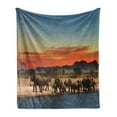 thumbnail image 1 of Safari Soft Flannel Fleece Throw Blanket, Herd ofWatering in Wilderness at Sunset Image Print, Cozy Plush for Indoor and Outdoor Use, 50" x 60", Pale Blue Orange Brown, by Ambesonne, 1 of 5