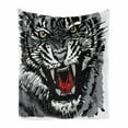 thumbnail image 1 of Safari Soft Flannel Fleece Throw Blanket, Illustration of Charismatic Tiger Territorial Predator Power with Patterns, Cozy Plush for Indoor and Outdoor Use, 70" x 90", Grey Black White, by Ambesonne, 1 of 6