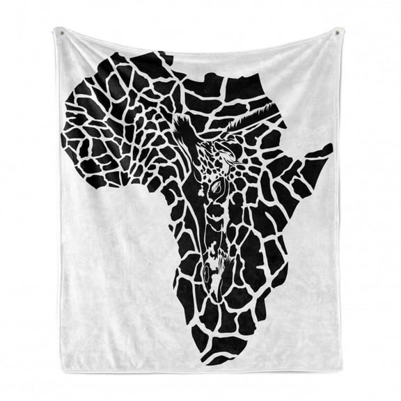 Safari Soft Flannel Fleece Throw Blanket, Illustration of Continent Map as Animal Skin Wilderness Species Print, Cozy Plush for Indoor and Outdoor Use, 50" x 60", Black and White, by Ambesonne