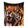 thumbnail image 1 of Safari Soft Flannel Fleece Throw Blanket, Power Tiger Hunter Forest King Beast Stripes Furry Large Animal Print, Cozy Plush for Indoor and Outdoor Use, 50" x 60", Orange White and Black, by Ambesonne, 1 of 5