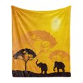 thumbnail image 1 of Safari Soft Flannel Fleece Throw Blanket, Wildlife AnimalsSun Beams Trees Print Art, Cozy Plush for Indoor and Outdoor Use, 60" x 80", Earth Yellow Dark Brown, by Ambesonne, 1 of 5