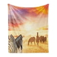 thumbnail image 1 of Safari Soft Flannel Fleece Throw Blanket, Zebras at Fairy Sunset on the Grassland Wildlife Adventure Theme in Nature, Cozy Plush for Indoor and Outdoor Use, 50" x 60", Multicolor, by Ambesonne, 1 of 5