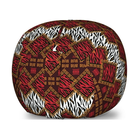 Safari Storage Toy Bag Chair, Animal Skin Stripes in Diamond Pattern Native Art, Stuffed Animal Organizer Washable Bag, Large Size, Red and Brown, by Ambesonne
