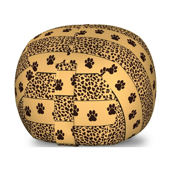 Safari Storage Toy Bag Chair, Arrangement of Horizontally Continuing Leopard Paw Print Spots Animal Art, Stuffed Animal Organizer Washable Bag, Small Size, Dark Brown Sand Brown, by Ambesonne