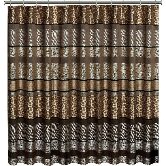 Safari Stripes Animal Print Shower Curtain, Shower Hooks, Rug and 3 Piece Towel Set