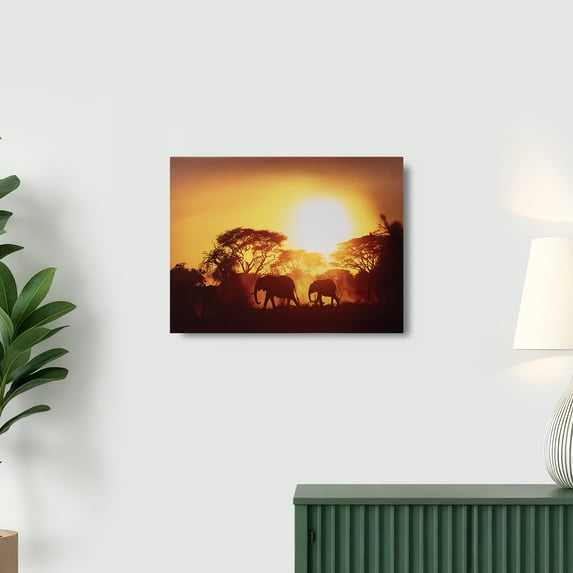 Northlight LED Back Lit Sunset Safari Elephants Canvas Wall Art - 11.75" x 15.75"