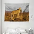 thumbnail image 1 of Safari Tapestry, African Wild Animal Cheetah Standing on Termite Mound Savannah Nature View, Wall Hanging for Bedroom Living Room Dorm Decor, 80W X 60L Inches, Ginger Apricot Dust, by Ambesonne, 1 of 2