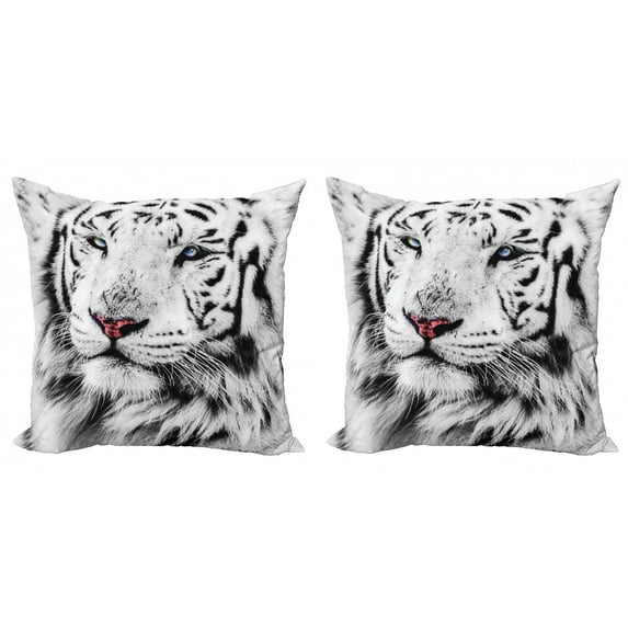 Ambesonne Black White Throw Pillow Cover 2 Pack, Winter White Tiger, 18", White Black and Grey