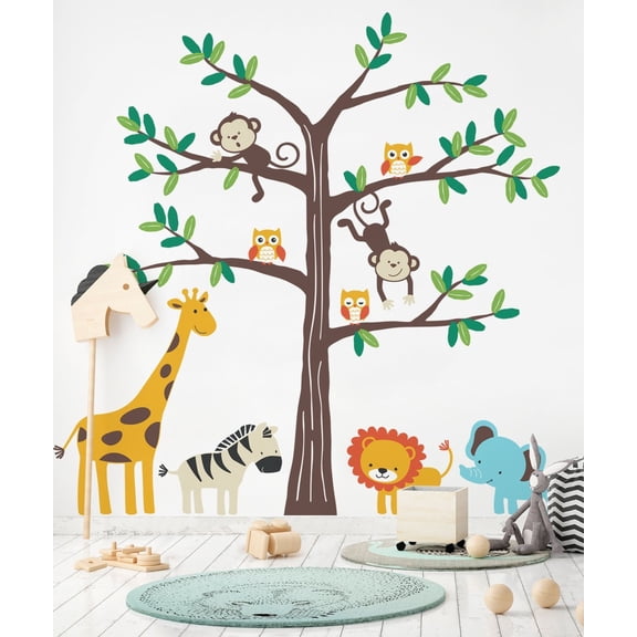 Safari Tree with Cute Animals Wall Decal - Scheme A