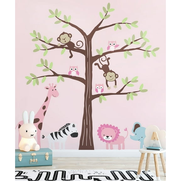 Safari Tree with Cute Animals Wall Decal - Scheme C