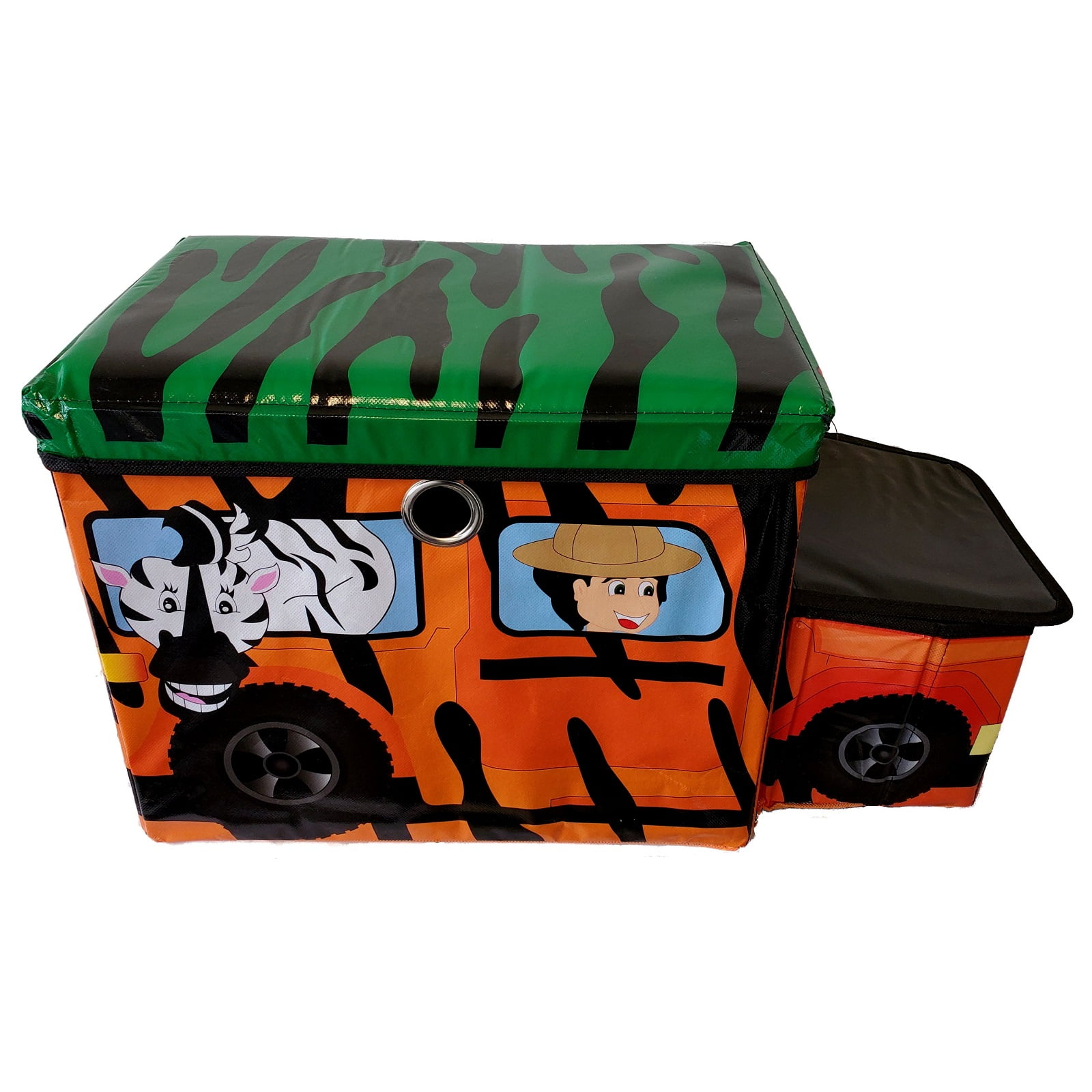 Safari Truck with Zebra Kids Storage Toy Box Bin Organizer MDF Seat Foldable