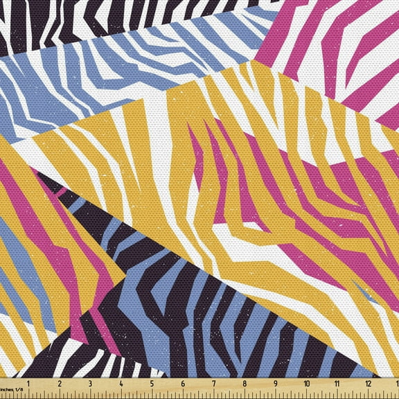 Ambesonne Safari Fabric by the Yard Upholstery, Wild Colorful Zebra Stripes, 3 Yards, Multicolor