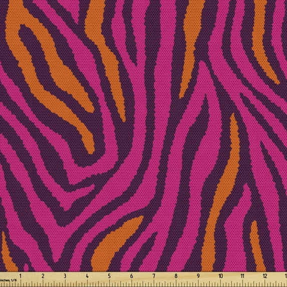 Ambesonne Safari Fabric by the Yard Upholstery, Zebra Pattern Stripes Design, 1 Yard, Pink Plum Orange