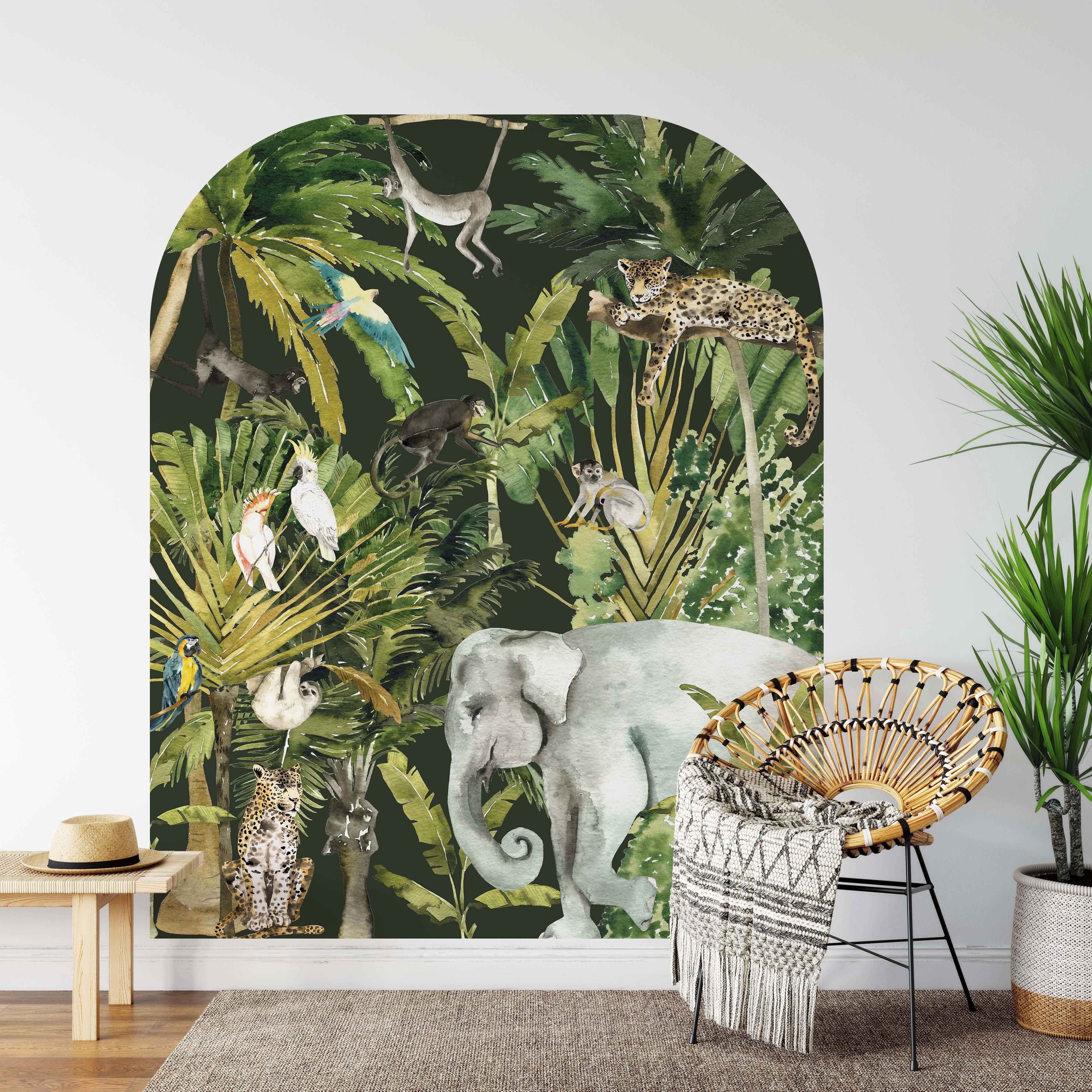 Safari Wall Decals - Jungle Animals Arch, 58"X71" Arch Headboard Decal ...