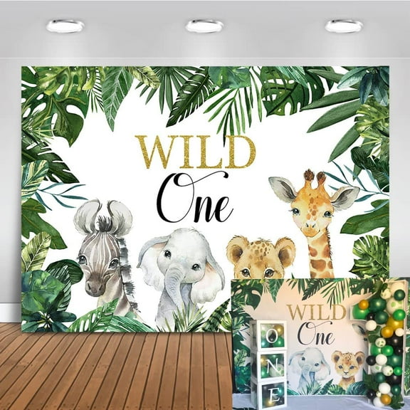 Custom Safari Wild One Backdrop Safari Animal First Birthday Party Background Jungle Boy 1st Birthday Party Decorations Photography Background (7x5ft)