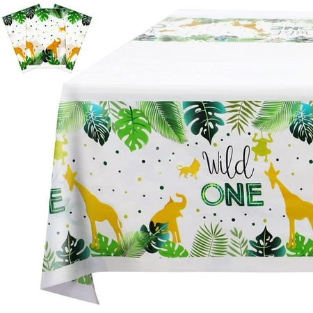 Safari Wild One Tablecloth Set - Jungle Theme Party Decorations Kit - Baby Shower Supplies Bundle - 3-Piece Table Cover Set - 70.9 x 42.5 Inch - Boy's Birthday Celebration Essentials