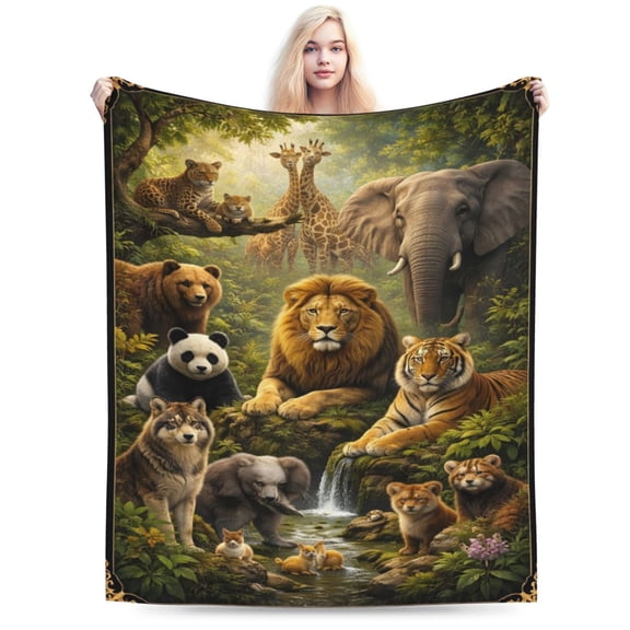 Safari Wildlife Animals Blanket Jungle Animal Throw Blanket Soft Cozy Flannel Lion Tiger Elephant Giraffe Nature Blanket Home Decor Gift 50x40