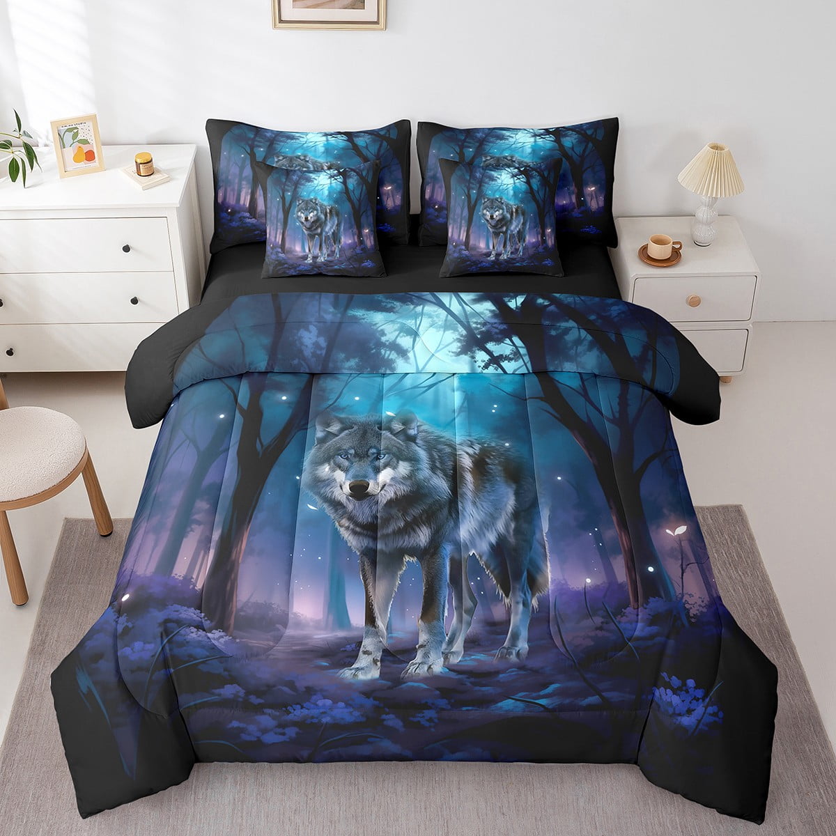 Safari Wolf Full Comforter Set 7 Piece For Teens Adults Jungle Wild safari-wolf-full-comforter-set-7-piece-for-teens-adults-jungle-wild