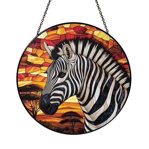 Safari Zebra Window Hanging – Stained Glass Style Nature Decor