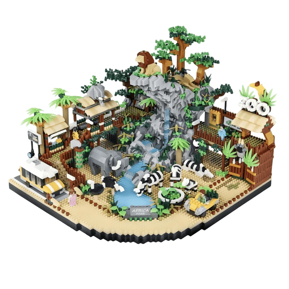 Safari Zoo Micro Building Blocks Set, Lush Wildlife & Jungle Scene Build, Creative Birthday Gift, Home Office Table Centerpiece Decor