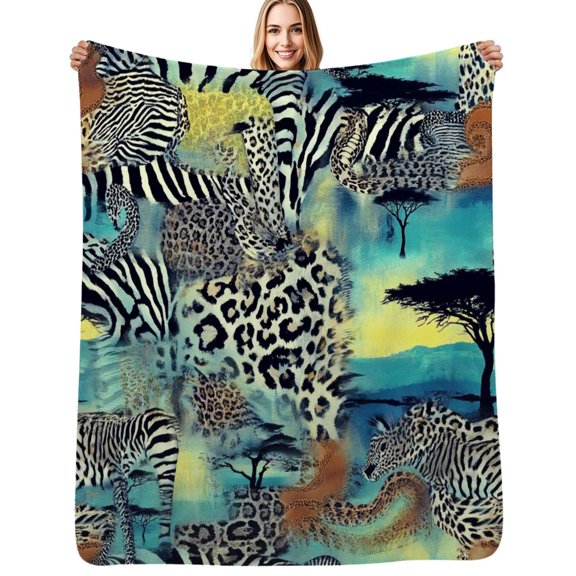 Safari animal print vibrant Soft Blanket Travel Bedding Throws Flannel Bedspread Sofa Bed Cover
