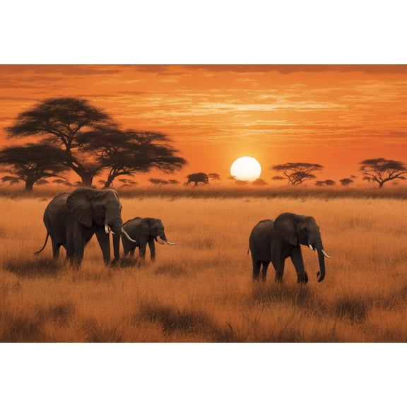 Safari in The Sahara with Elephants Digital Photograph - 12" x 18" Art Print Wall Decor